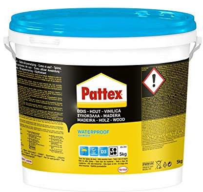 Pattex Vinilica Idroresistente colla per legno resistente all'acqua, adesivo acetovinilico per montaggi, assemblaggi e laminature in ambienti umidi e caldi, 1 x 5kg