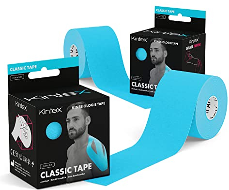 Kintex 2 Rollen Kinesiologie Tape Classic, 5 cm x 5 m, hautfreundliches & wasserfestes Kinesiologie Tape, Physio Tape, Medizinisches Tape (Blau)