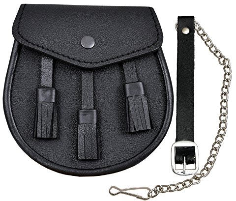 Scottish Black LEATHER Kilt SPORRAN and Belt 3 Tassels leather sporran by SHYNE KILTS U.K