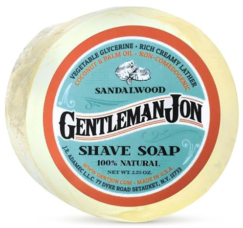 Gentleman Jon Sandalwood Shaving Soap for Men - Creates the Perfect Lather - Ideal for Smooth Shaves - Moisturizes & Protects - Elevate Your Grooming with this Classic Shave Essential - 1 pc (2.25 oz)