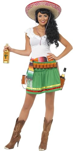 Smiffys Costume femme mexicaine tequila, avec robe, ceinture à rayures et ceinture avec holster Halloween