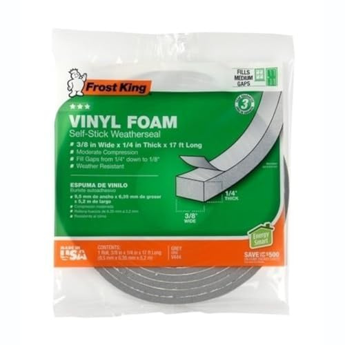 Frost King Vinyl Foam Tape - Closed Cell - Moderate Compression, 1/4 W, 1/8 Thick, 17' L, Grey - V442H
