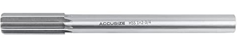 Accusize Industrial Tools 1'' H.S.S. M2 Straight Shank Straight Flute Chucking Reamer, Flute Length 2-3/4'', Oal 10-1/2'', 8 Flute, 5015-0285
