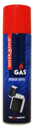 SILVER MATCH Recharge de Gaz 250 ML pour Briquet et Chalumeau de Cuisine, Gaz Butane Premium Pur, 5 Adaptateurs, Compatible Briquet Classique, Tempête, Chalumeau, Allume-Tout, 40673067