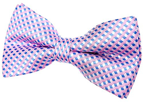 Retreez Men Wavy Zig Zag Stripe Pattern Woven Pre-tied Bow Tie (5) - Pink