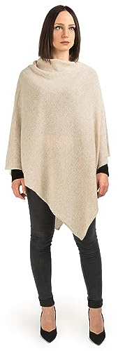 Dalle Piane Cashmere Poncho för damer 100% kashmir Made in Italy, Lätt, En storlek, Farve: Beige