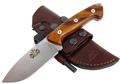 CDS AXARQUIA Full Tang-Messer für Bushcraft, Survival, Jagd, Angeln, Feststehende Klinge 9.5 cm Stahl MOVA-58, Outdoormesser mit Lederscheide + Feuerstahl, Handmade in Spain