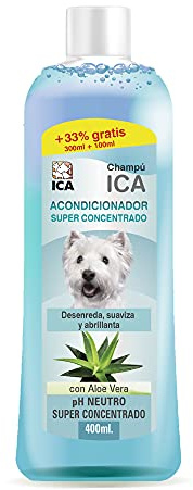 ICA CHP36 Champú con Acondicionador y Aloe Vera para Perros, pH Neutro, Pelaje Suave y Sedoso, con Fragancia a Lavanda, 400ml