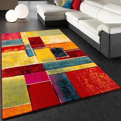 Paco Home Teppich Wohnzimmer Schlafzimmer Jugendzimmer Kurzflor Modern Vintage Abstrakte Muster, Grösse:120x170 cm, Farbe:Bunt