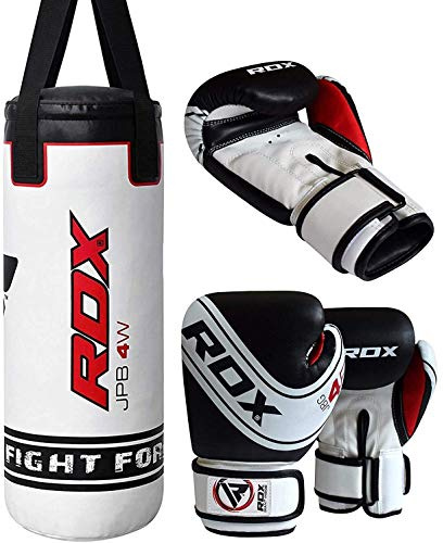 RDX Sac de Frappe Enfant 2FT, Maya Hide Cuir, Junior Rempli Lourd Boxe Punch Bag, Sangles de Suspension et Gants, Muay Thaï MMA Arts Martiaux Kickboxing Sparring Punching D’entraînement Jeunesse Sac