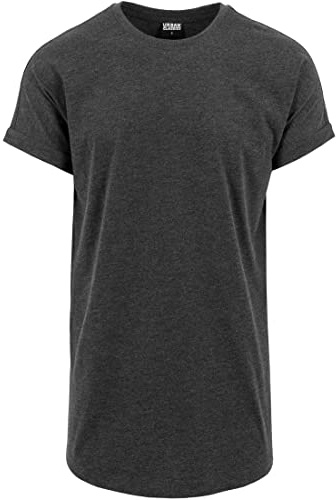URBAN CLASSICS Camiseta básica de manga corta holgada, cuello redondo, de algodón, extra larga, con doblez en las mangas, de hombre, moderna, color gris, talla L