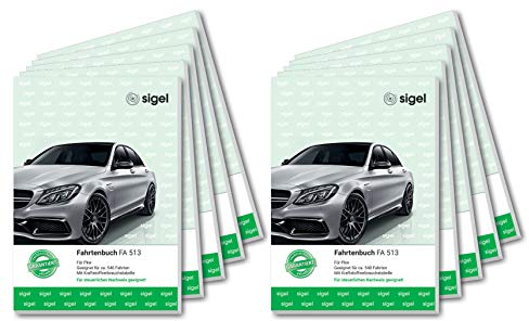SIGEL FA513/10 Fahrtenbücher A5, 64 Seiten, 10er Pack - für Vielfahrer max. 540 Fahrten - für Deutschland und Österreich, vom Finanzamt anerkannt - zur Trennung geschäftlicher und privater Fahrten