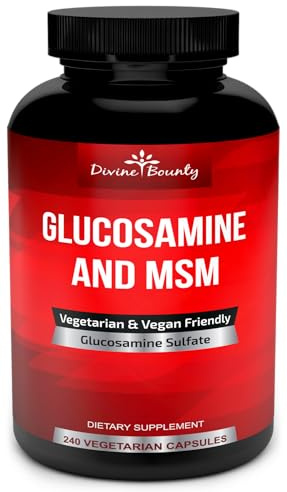 Divine Bounty Glucosamine Sulfate Supplement (2000mg per Serving) with MSM - 240 Small Vegetarian Capsules - No Shellfish or Harmful Additives