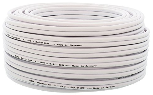 DCSk – 15m - 2 x 4mm² - Cable para Altavoces – Cable OFC para Altavoces, Adecuado para Altavoces de Coche, Cobre Puro sin oxígeno 99.99%, Blanco
