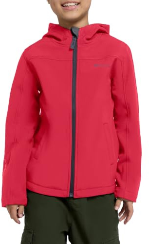 Mountain Warehouse Exodus Kids Softshell Jacket - Breathable Childrens Jacket, Showerproof Girls Coat, Fleece Lined Boys Hoodie, Wind Resistant - for Travelling, Red, 13 Years