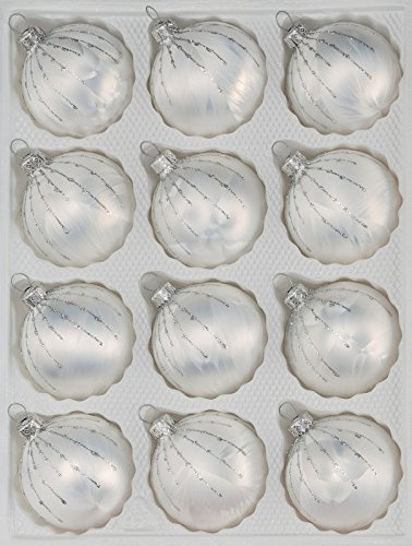 PLESIU 12 TLG. Glas-Weihnachtskugeln Set in Ice Weiss Silber Regen - Christbaumkugeln - Weihnachtsschmuck-Christbaumschmuck