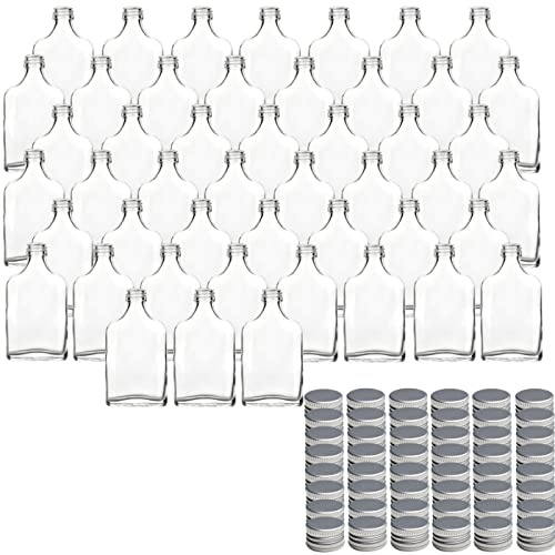 gouveo Set da 48 mini bottiglie in vetro tipo fiaschetta (0,04 l) con tappo a vite PP18, flaconi rettangolari piatti per liquori, assaggi e porzioni (FF040S)