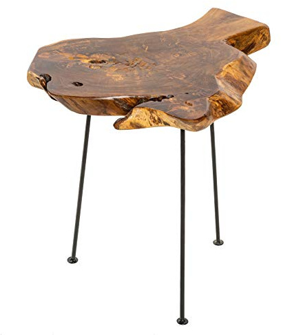 invicta INTERIOR Massiver Beistelltisch WILD Baumscheibe mit Jahresringen Teak Couchtisch aus Massivholz Holztisch