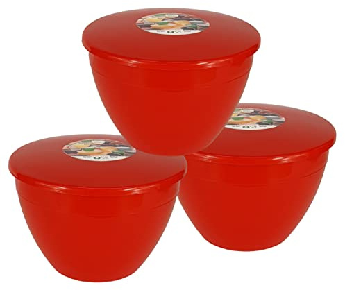 Just Pudding Basins Pack of 3 Red Plastic Pudding Basin and Lid 2 Pint Large Size Food Safe Steaming Bowls Red Bowl & lid 1.14lt