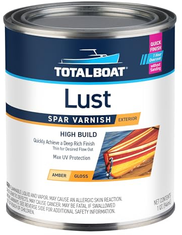 TotalBoat Lust Marine Varnish, High Gloss and Matte Finish for Wood, Boats, Outdoor Furniture (High Gloss, Quart)