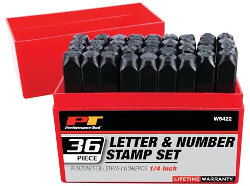 Performance Tool W5422 36-Piece Steel Letter/Number Stamping Set for Identification, Includes 26 Letters A-Z, 9 Numbers 0-8, and Storage Box