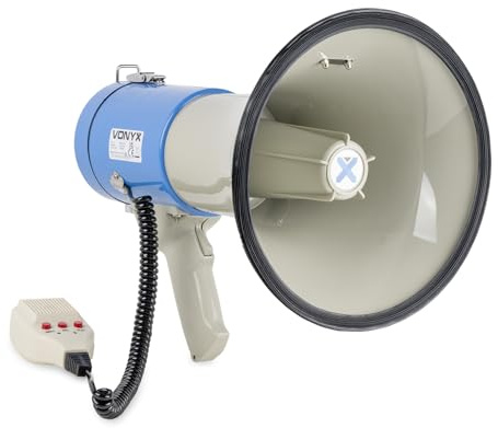 VONYX MEG065 65W Megaphone Loudhailer with Siren and Microphone, Battery-Powered Mega Phone Speaker with Mic for Effective Public Address, Loud Hailer for Events, Emergency, Megaphones, Loudhair