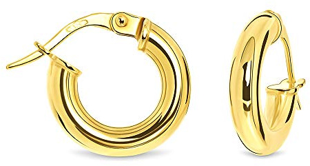 MIORE Gold Hoop Earrings for Women, Round Loops 14 mm, Real Gold 9ct 375 Yellow Gold Hypoallergenic Hoops, Earrings for Pierced Ears Hadmade in Italy- Delivered in Jewellery Box