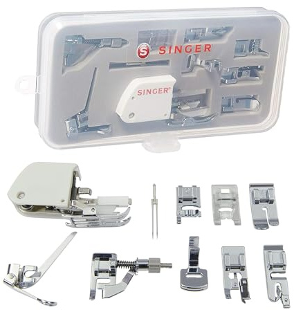 SINGER® 9 Presser Feet Sewing Machine Accessory Kit | Suitable for Low-Shank Household Multi-Function Sewing Machines with Twin Needle | Clear Durable Storage Case | Quilting, Mending, Embroidery