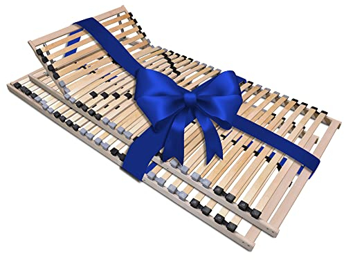 Coemo 2 STK. Lattenrost mit 7-Zonen, 2er-Set, Kopfteil verstellbar, Camping Lattenrost, 90x200, mit 28 Holzlatten und Mittelgurt, ideal für Doppelbetten 180x200 cm