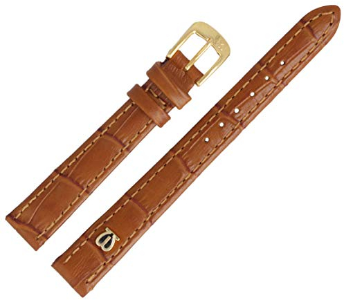 MARBURGER Uhrenarmband 12mm Leder Braun Gold Alligator Prägung Mit Naht - Montage Set 5281235000220