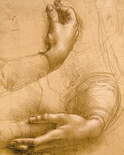 1art1 Leonardo Da Vinci Póster Impresión En Lienzo Estudio De Manos, Aprox. 1478 Cuadro En Bastidor De Camilla De Madera | Mural XXL | Imagen 50x40 cm