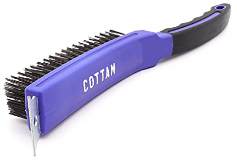 COTTAM Heavy Duty (6 Row) Steel Wire Scratch Brush With Scraper - For Surface Preparation & Removal of Rust , Paint, Coatings, & Debris