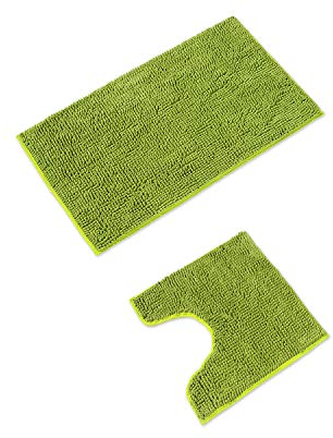 WohnDirect Badematten Set 2 teilig Grün • WC Vorleger (45x45cm), Badematte (50x80cm) • rutschfest waschbar Badezimmerteppich MIT WC-Ausschnitt
