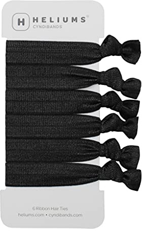 Cyndibands Elastic Hair Ties - Black - Gentle Hold Ribbon Ponytail Holders, 6 Count
