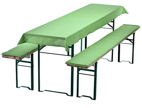 DILUMA | Bierbankauflagen Set Grün | 1x Tischdecke 240x70 cm für 220x50 cm Biertische und 2X gepolsterte Bierbankauflage 220x25 cm | Auflagen Set für Bierzeltgarnitur | Gepolstert, ÖkoTex100