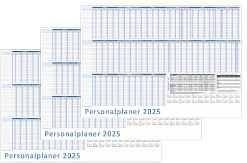 3 Stück Urlaubsplaner Personalplaner 2027 DIN B1 Format (1000 x 700mm) 22 Mitarbeiter Januar 2027 bis März 2028 mit Schulferien (gerollt!)