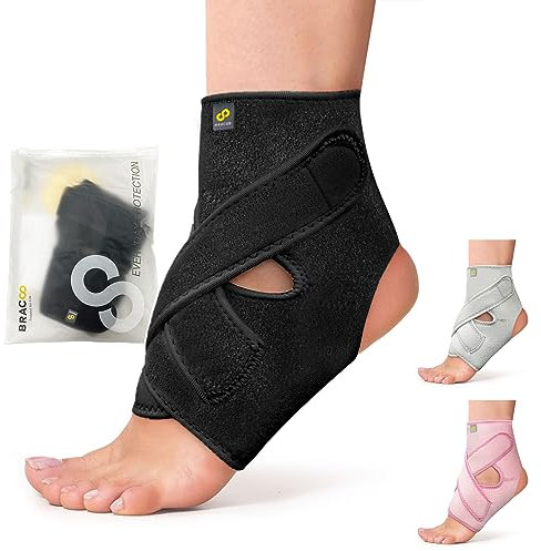 BRACOO Adjustable Ankle Support – Open-Heel Compression Foot Brace with Straps for Achilles Tendonitis, Ligament Damage, Sprains & Plantar Fasciitis, FS10 (Black, S/M)