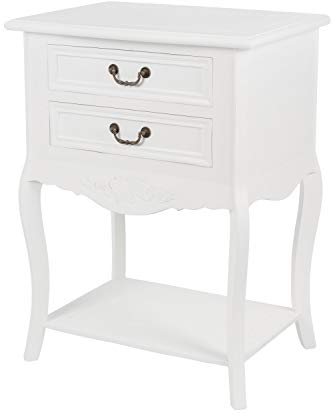 elbmöbel Nachttisch Beistelltisch weiß Antik Shabby chic schmal massiv mit 2 Schublade B 55 x H 73 x T 40 cm