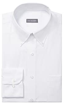 Van Heusen Pinpointskjorta för herr, normal passform, enfärgad, button down-krage, kostymskjorta, Vitt, 16.5 Neck 36-37 Sleeve