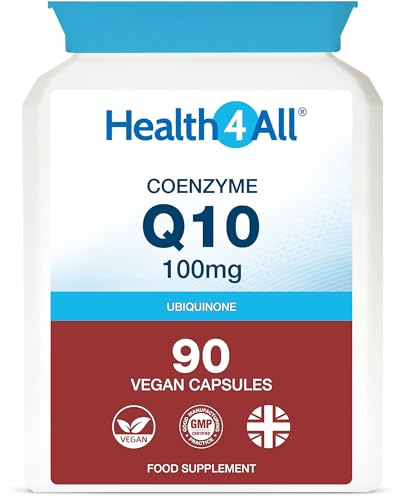 Health4All CoQ10 100mg per Capsule, 90 Capsules 3 Months Supply, Pure Grade CoEnzyme Q10 Ubiquinone Supplement for Heart, Energy & Brain, Vegan CoQ10 Supplement | Made in UK