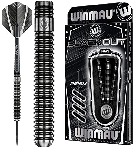 WINMAU Blackout 22g Profi Wolfram Steeltip Dartpfeile Set mit Flights und Schäfte