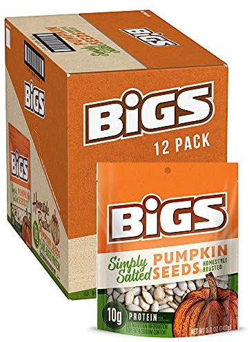 BIGS Semillas de calabaza ligeramente saladas Keto Snack 5 onzas (paquete de 12)