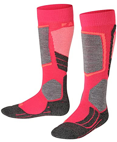FALKE Unisex Kinder Skisocken SK2 Intermediate K Kh Wolle Funktionsmaterial warm dick 1 Paar, Rot Rose 8564, 27-30