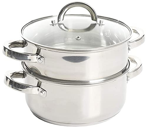 Oster Dutch Oven with Steamer Basket 3-Quart - Sangerfield Stainless Steel, Stovetop Steamer for Vegetables, Rice & Tamales, Dishwasher Safe