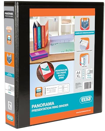 Elba 400015842 Präsentations-Ringbuch Panorama mit 4 D-Ringen, 40 mm Füllvermögen Einband aus robustem PP in Lederoptik, schwarz