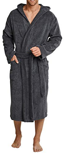 Schiesser Herren Bademantel mit Kapuze, Grau (200-grau), M