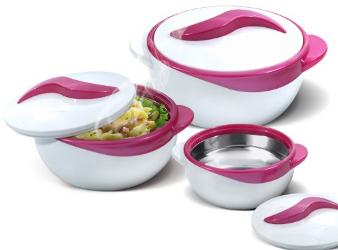 Pinnacle - Casseruola isolata con coperchio, 3 pezzi, set da 2,6/1,5/1 litro, pentola calda, fornello alimentare/raffreddatore, ciotola termica per zuppa/insalata, contenitore per alimenti caldi in