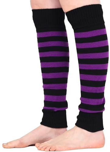 Mysocks Leg Warmers Extra Soft Stylish Fancy Winter 80s Party Dance Striped Long Legwarmers for Women Girls Ladies Striped Purple Black