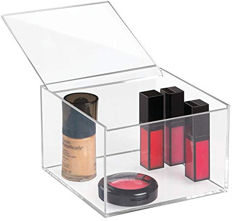 iDesign Organizador de maquillaje con tapa (15,2 x 15,2 x 10,2 cm), caja de belleza mediana en plástico sin BPA, organizador de cosméticos apilable de acrílico, transparente