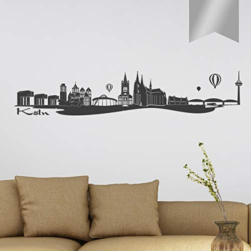 WANDKINGS Wandtattoo Skyline Köln (mit Sehenswürdigkeiten und Wahrzeichen der Stadt) 80 x 16 cm Silber - erhältlich in 33 Farben